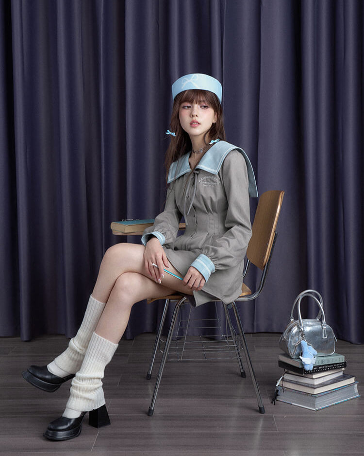 PLAID SAILOR COLLAR SHIRT DRESS SHORTS SET